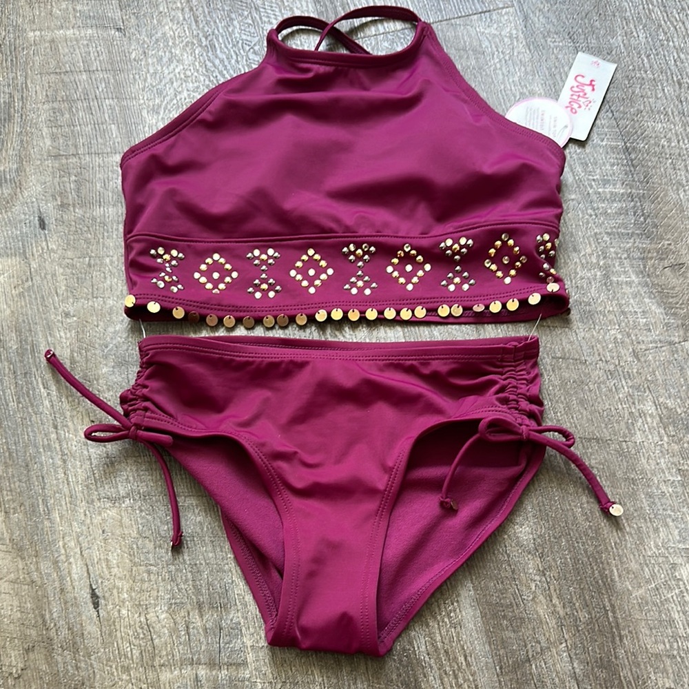 Justice Pink and Gold Bikini Set with Chic Design